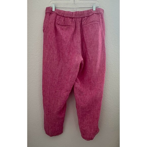 Talbots Pants Womens 12 Pink Linen Cropped Tassel Drawstring Resort Boho Trim‎ - Picture 3 of 13